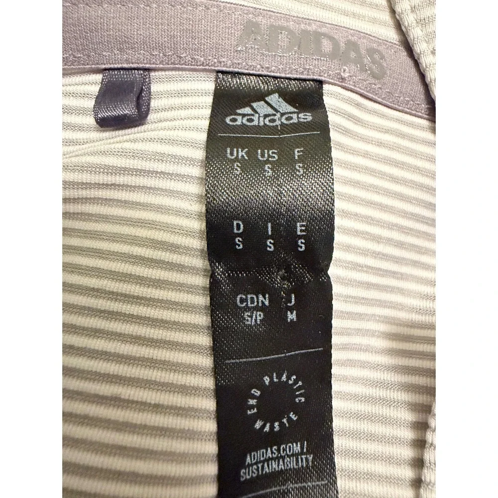 Adidas Mens Striped Performance Polo Shirt Grey White Short Sleeve Size Small